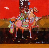 Shan Amrohvi, 08 x 08 inch, Oil on Canvas, Horse Painting, AC-SA-086